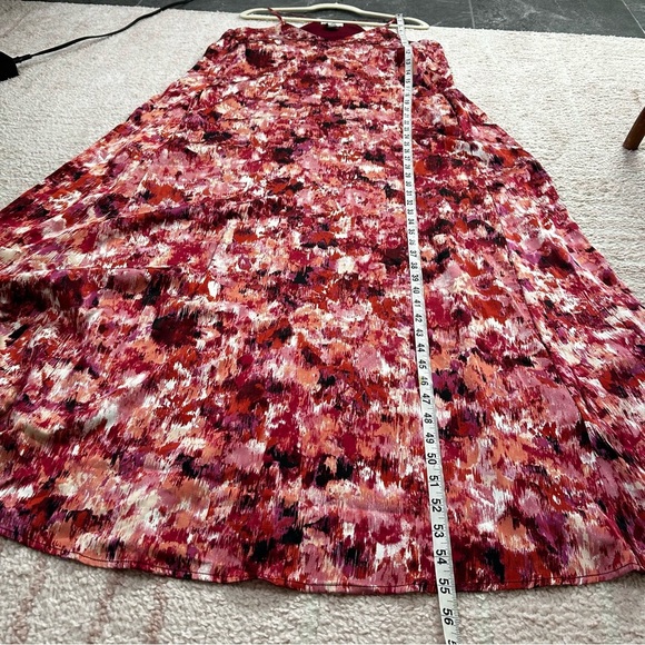 Nicole Miller Abstract Maxi Trapeze Dress Maroon Pink Coral Size Large Holiday - Picture 8 of 11